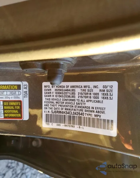 2012 Honda Cr-V Lx z USA, uszkodzony, nr VIN 5J6RM4H34CL042640